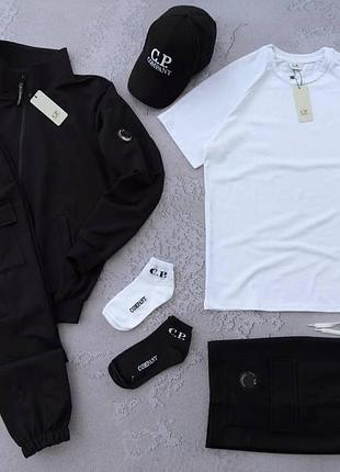 Мужской спортивный костюм c.p company костюм + шорты + футболка + кепка черный комплект с.п. компани осенний l