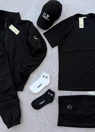 Мужской спортивный костюм c.p company костюм + шорты + футболка + кепка черный комплект с.п. компани осенний m