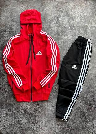 Мужской спортивный костюм adidas кофта на змейке с капюшоном + штаны красный адидас весенний xxl (bon)