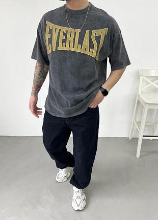 Кайфовая оверсайз футболка acid wash "everlast” в темно-сером цвете 🔝 xl