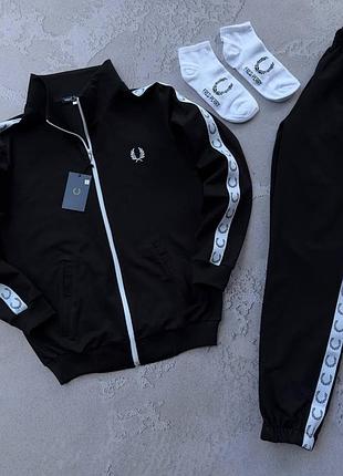 Мужской костюм fred perry кофта + штаны + носки черный с лампасами комплект фред перри весенний m (bon)