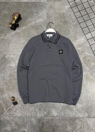 Мужской свитер темно-серый stone island с воротником весенний осенний кофта без капюшона стон айленд l (bon)