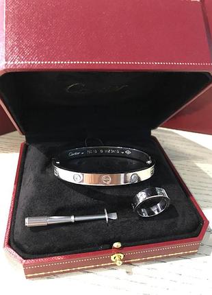 Cartier набір — браслет love з викруткою й кільце в білому золоті / cartier браслет біле золото