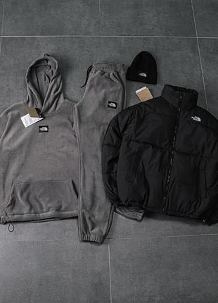 Мужской зимний спортивный костюм the north face плюшевый серый набор зе норд фейс костюм куртка шапка (b)
