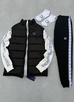 Мужской зимний спортивный костюм fred perry 3в1 костюм жилетка молочный набор фред перри без капюшона утепленный m (b)