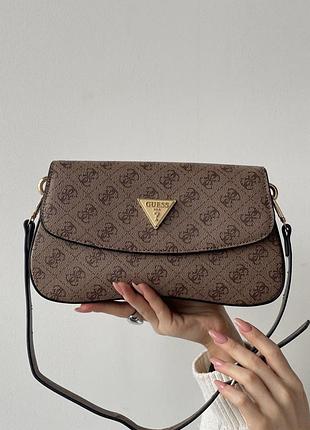 Женская сумка багет guess noelle коричневая маленькая гесс на плечо (b)