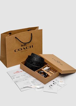 Ремень coach belt kit black leather/silver fittings