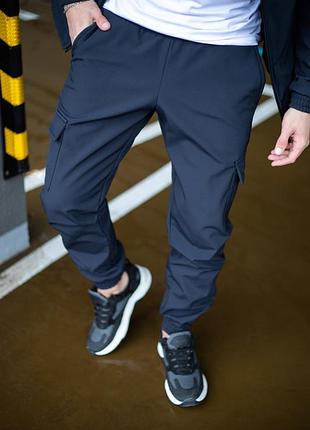Мужские зимние тактические штаны softshell синие на флисе | брюки карго теплые софт шелл с начесом l (b)