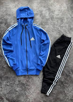 Мужской спортивный костюм adidas кофта на змейке с капюшоном + штаны синий адидас весенний xl (bon)