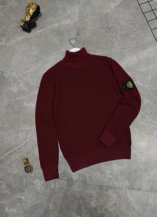 Чоловічий зимовий гольф stone island бордовий з патчем під горло светр стон айленд (bon)