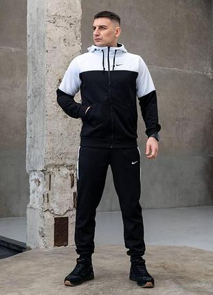 Мужской спортивный костюм nike черный с лампасами весенний осенний найк кофта на змейке + штаны из дайвинга l