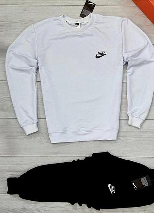 Мужской спортивный костюм nike белый без капюшона найк свитшот + штаны весенний осенний m (b)