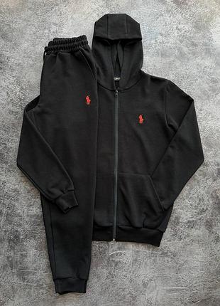 Мужской костюм polo ralph lauren черный с капюшоном комплект поло кофта + штаны на молнии xl (b)