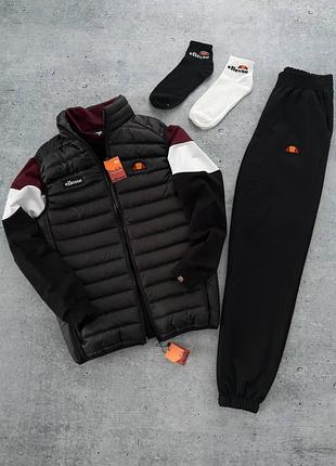 Чоловічий спортивний костюм ellesse бордовий демісезонний без капюшона еліс жилетка + олімпійка + штани + шкарпетки (b)