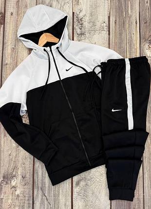 Мужской спортивный костюм nike черный с лампасами весенний осенний найк кофта на змейке + штаны из дайвинга m
