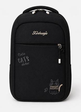 Рюкзак шкільний для дівчинки чорний cute cat 40*27 см портфель ранець в школу дівчачий