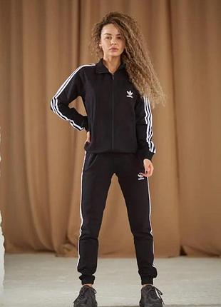 Женский спортивный костюм adidas черный без капюшона весенний осенний | комплект адидас кофта и штаны (bon) l