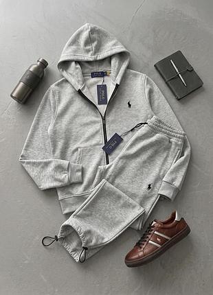 Мужской костюм polo ralph lauren серый с капюшоном комплект поло кофта и штаны на молнии m (b)