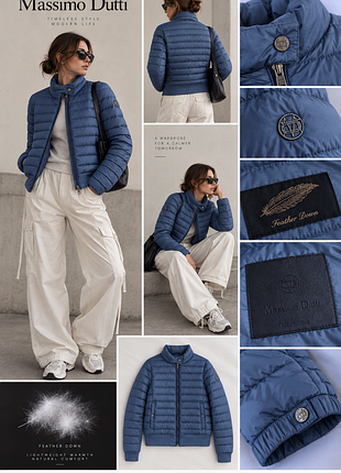 Коротка пухова куртка massimo dutti 90% пух  легка тепла комір-стійка осіння пухова курточка