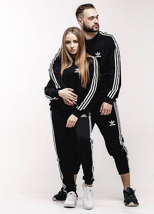 Парный спортивный костюм adidas черный без капюшона женский мужской адидас весенний осенний xl (b)
