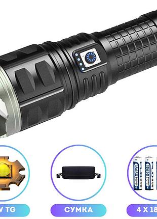 Ліхтар ak138 white laser led pm60-tg, 4х18650, power bank, індикація заряду, зп type-c, zoom, box