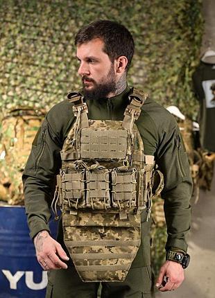 Плитоноска 4 швидких скидання з наплічником cordura піксель пп4632