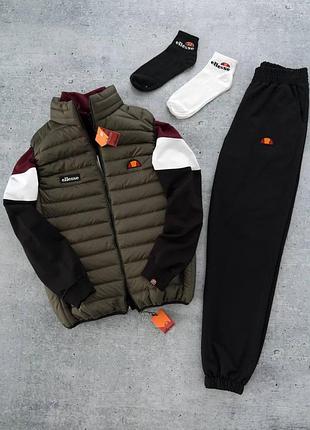 Мужской спортивный костюм ellesse бордовый демисезонный без капюшона элис жилетка + олимпийка + штаны + носки