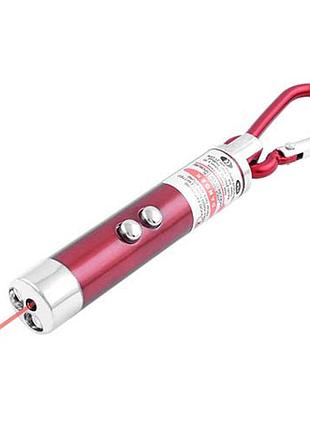 Ліхтар брелок 117-2led, лазер, карабін, 3xlr44