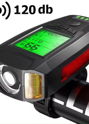 Велофонарь с компьютером, сигналом и сигнализацией as0808-xpg+2led(yellow)+2cob(red), выносная кнопка, waterproof, аккум., зу