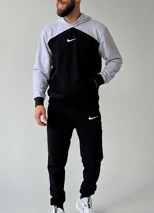 Мужской спортивный костюм nike худи + штаны черный с серым комплект найк весенний осенний xxl (b)