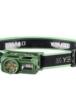 Налобный фонарь yemao ym-t614, 380lm, аккумулятор 700 mah, с красным светом