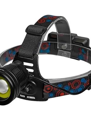 Фонарь налобный xq-172-t6+cob, 2x18650, зу microusb, box