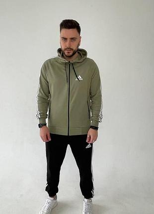 Мужской спортивный костюм adidas кофта на змейке с капюшоном + штаны хаки адидас весенний xxl (bon)
