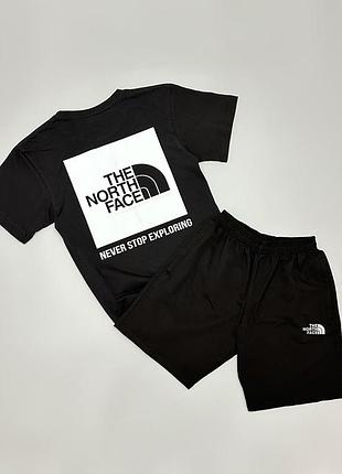 Чоловічий літній костюм the north face футболка шорти чорний бавовняний комплект зе норт фейс (b)