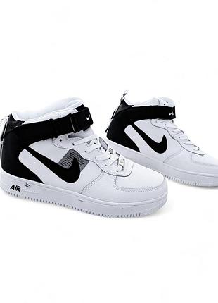 Чоловічі кросівки nike air force 1 зимові білі з чорним