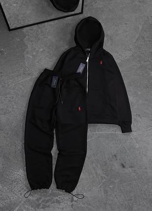 Мужской костюм polo ralph lauren черный с капюшоном комплект поло на молнии l (b)