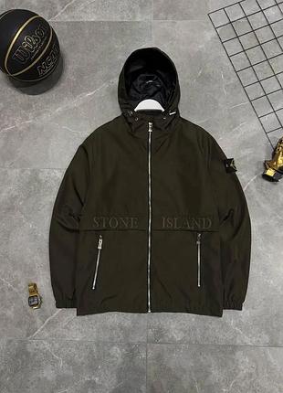 Мужская ветровка stone island с патчем хаки куртка стон айленд из плащевки весенняя осенняя (b)