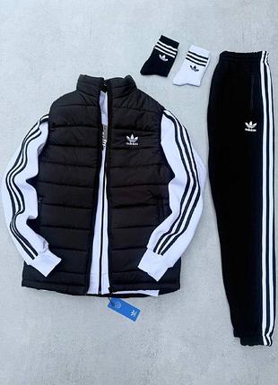 Чоловічий зимовий спортивний костюм adidas 3в1 костюм жилетка білий набір адідас без капюшона утеплений xxl (b)