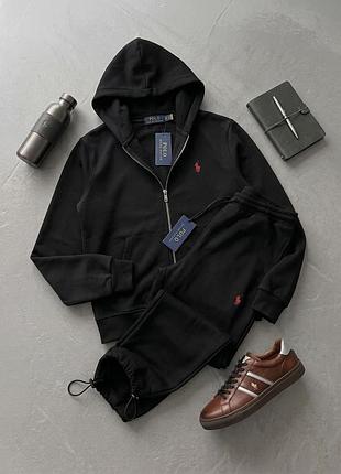Мужской костюм polo ralph lauren черный с капюшоном комплект поло кофта и штаны на змейке m (b)