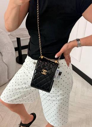 Сумка під телефон chanel крос боді чорна на цепочці