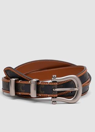 Ремень celine western belt in triomphe canvas and calfskin / silver 105 х 2.5 см