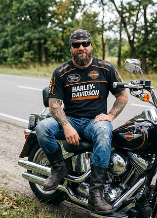 Байкерська чоловіча футболка harley-davidson (гвинтаж, софт-принт)