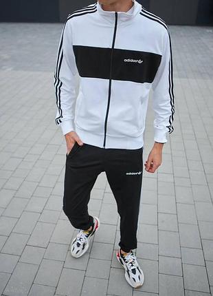 Чоловічий спортивний костюм adidas білий без капюшона на блискавці адідас кофта + штани + шкарпетки весняний s (bon)