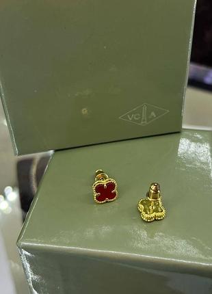 Сережки ван кліф бордові в лимонному золоті