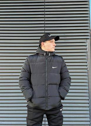 Чоловіча зимова куртка nike чорна до -25*с коротка пуховик найк із капюшоном теплий xxl (bon)