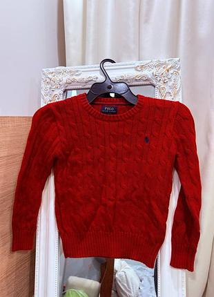 Дитячий в'язаний светр polo ralph lauren червоний 6 років червоний світер косичка 5-6 років
