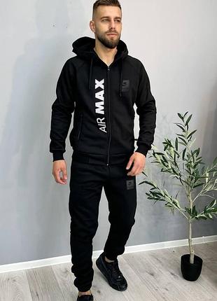 Чоловічий зимовий спортивний костюм nike air max чорний комплект найк лакосту з капюшоном xl (b)