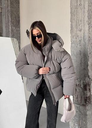 Женская зимняя куртка оверсайз серая до -25*с blaid с капюшоном l/xl (b)