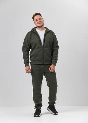 Мужской зимний спортивный костюм батал хаки на флисе большого размера 5xl (b)