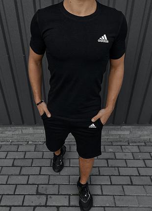 Мужской летний костюм adidas футболка + шорты черный комплект адидас l (bon)